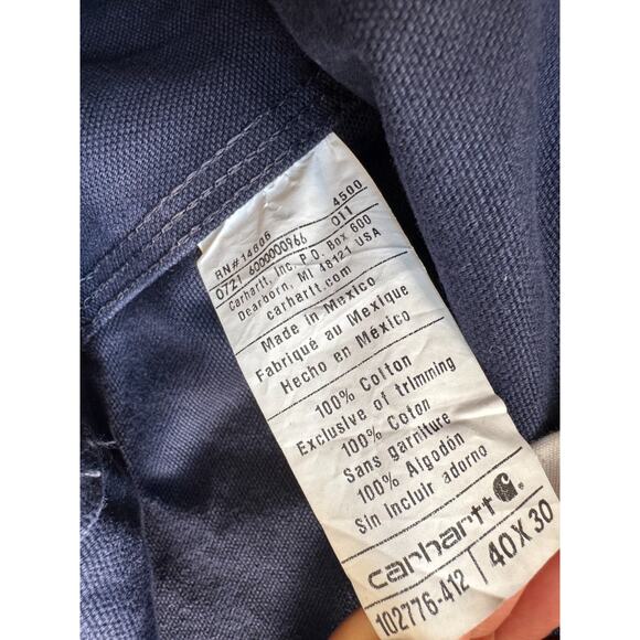 Carhartt Men's Duck Bib Overall R01 Navy Blue 102776-412 40x30 Double Knees Worn - Picture 3 of 9